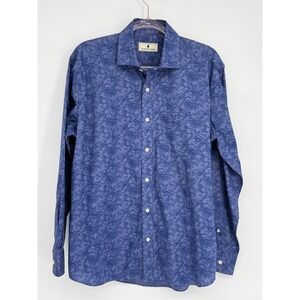 Southern Pines Mens Blue Floral‎ Print Long Sleeve Button Down Shirt Size L